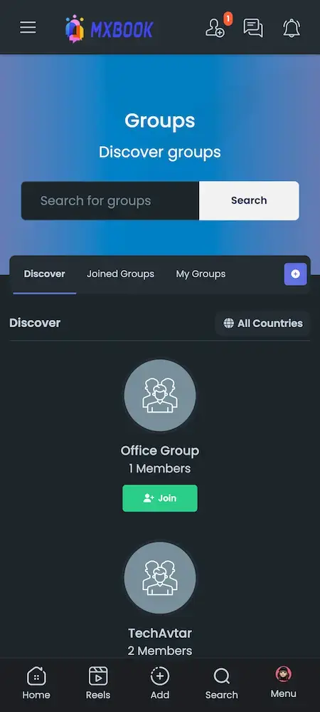 Facebook Clone 19 Facebook Clone Mobile App Search for groups Screen.