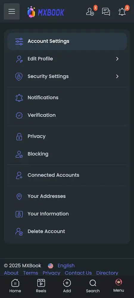 Facebook Clone 18 Facebook Clone Mobile App Account Settings Screen.