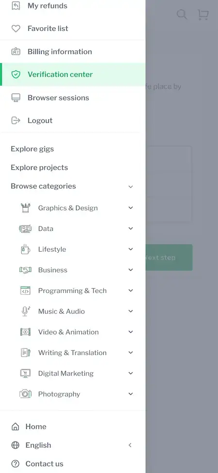 Fiverr Clone 14 Screen of Fiverr Clone for the list of Menu.