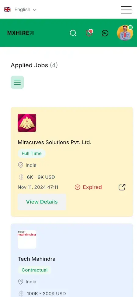 Job Portal 19 Job Portal Mobile App Applied Jobs Screen.