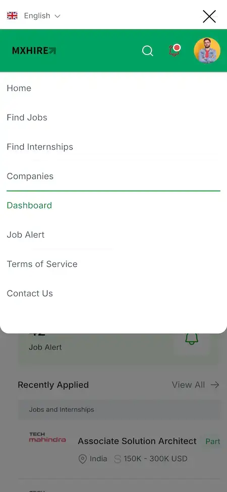 Job Portal 16 Job Portal Mobile App Menu Bar Screen.