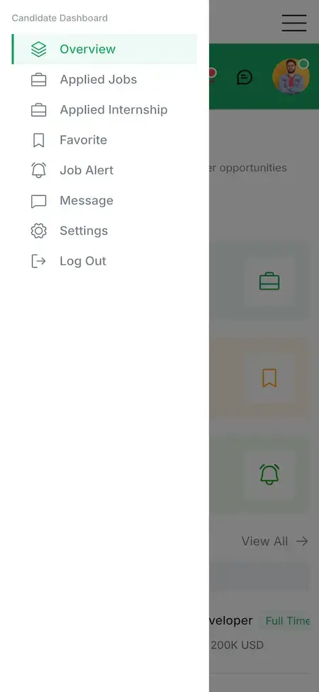 Job Portal 13 Job Portal Mobile App Menu Screen