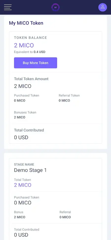 ICO Launchpad 18 ICO Launchpad Mobile App MICO Token Screen.