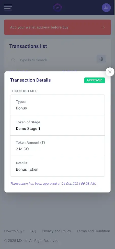 Pinksale Clone 18 Pinksale Clone Mobile Transaction Details Screen.