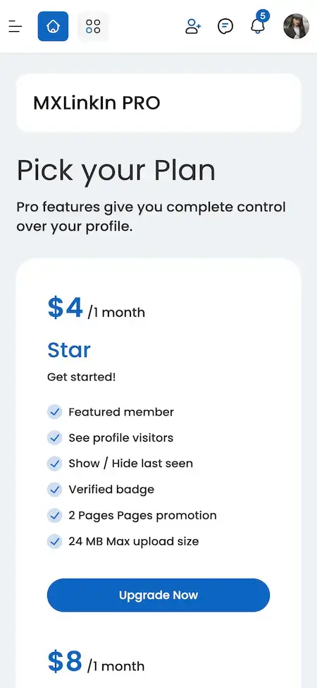 LinkedIn Clone 17 Linkedin Like App – Subscription Plans & Subscribe Screen