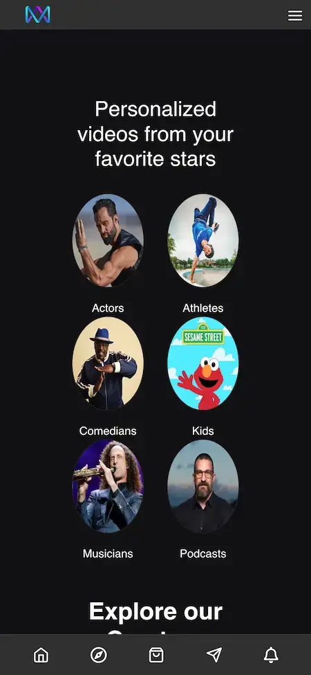 Cameo Clone 14 Cameo Clone Mobile App Personalized Videos & Stars Screen.