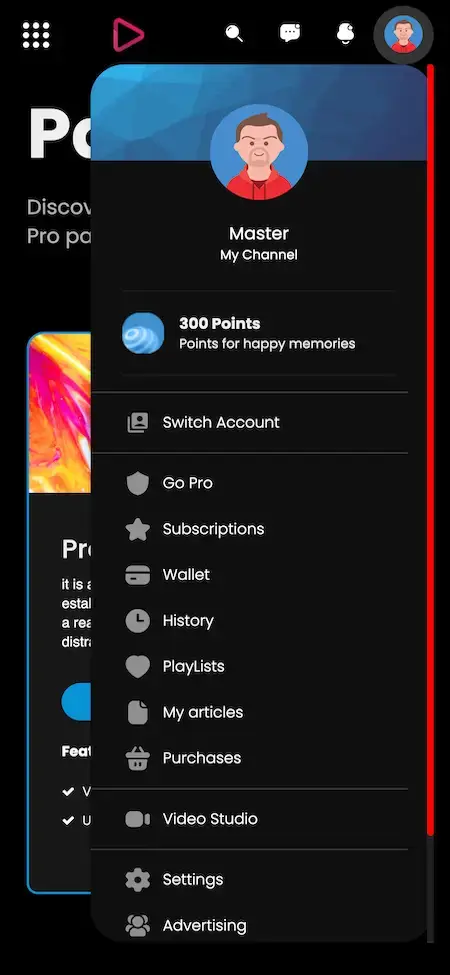 YouTube Clone 14 youtube Clone my channel Menu Screen.