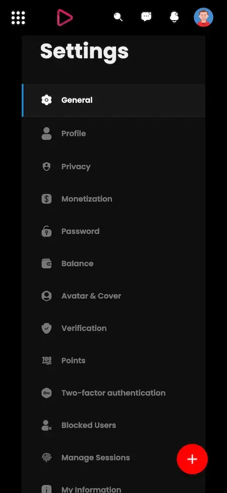 YouTube Clone 21 youtube Clone general setting Screen.