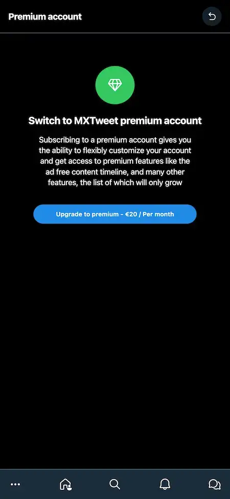 Twitter Clone 14 Twitter Clone Mobile App Premium Account Screen