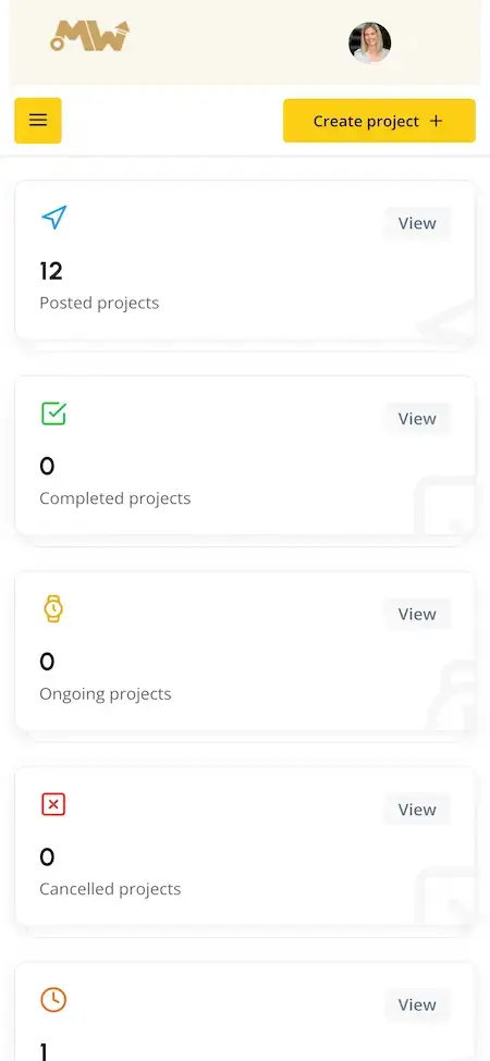 Upwork Clone 17 Upwork Clone Mobile Admin screen.