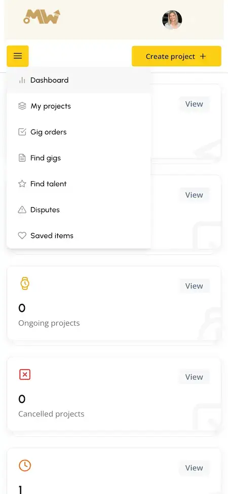 Upwork Clone 21 Upwork Clone Mobile Admin screen.