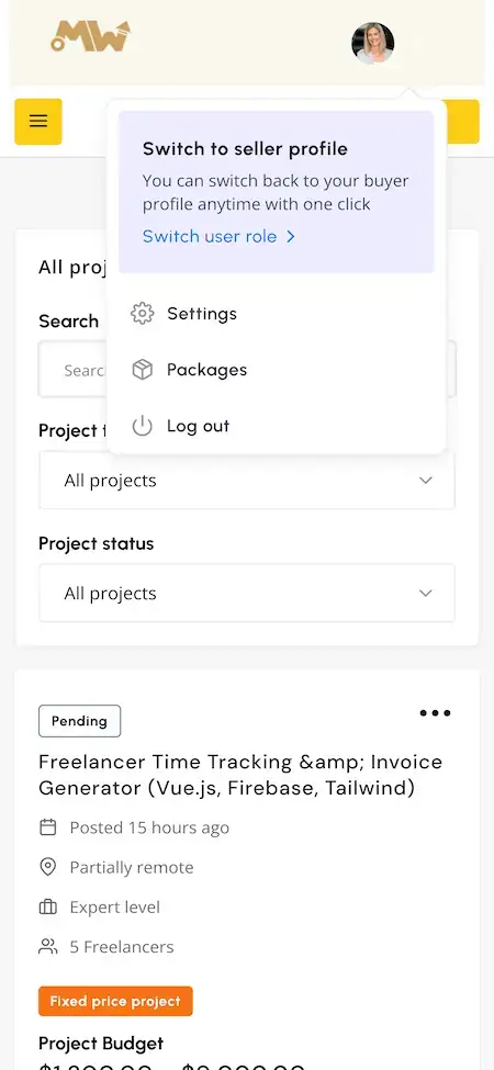 Upwork Clone 19 Upwork Clone Mobile Admin screen.