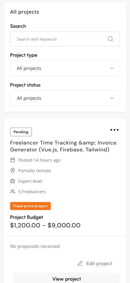 Upwork Clone 23 Upwork Clone Mobile Admin screen.