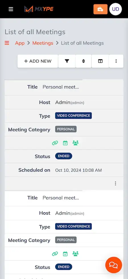 Skype Clone 17 Skype Clone Mobile App List of all meetings Screen.