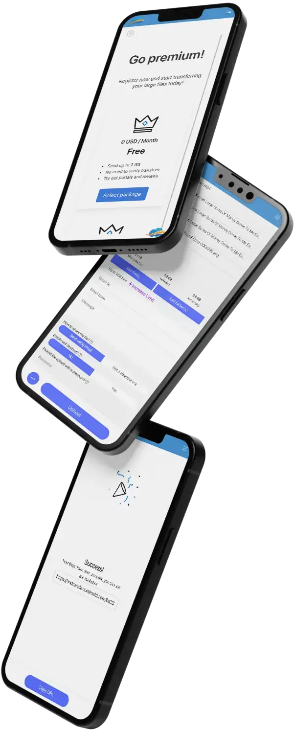Wetransfer Clone 8 wetransfer Clone App Three Mobile Screens Preview