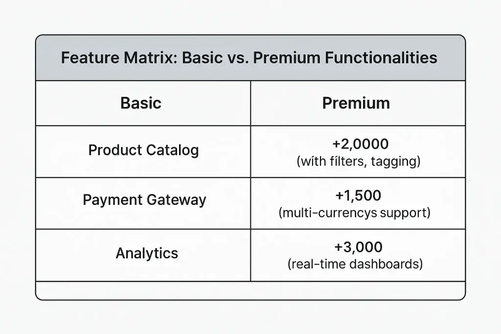 Breaking Down the Cost of Developing an eCommerce Platform in 2025 3 ecommerce feature matrix basic vs premium