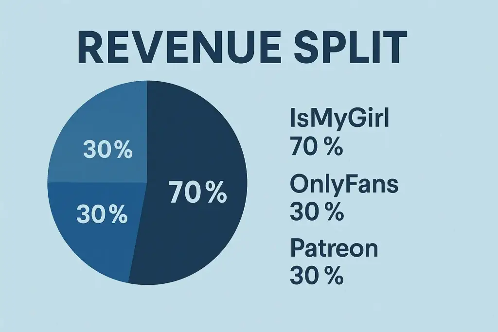 IsMyGirl Strategy: Fan Power & Creator Hustle 1 Infographic showing revenue split across platforms like IsMyGirl OnlyFans Patreon