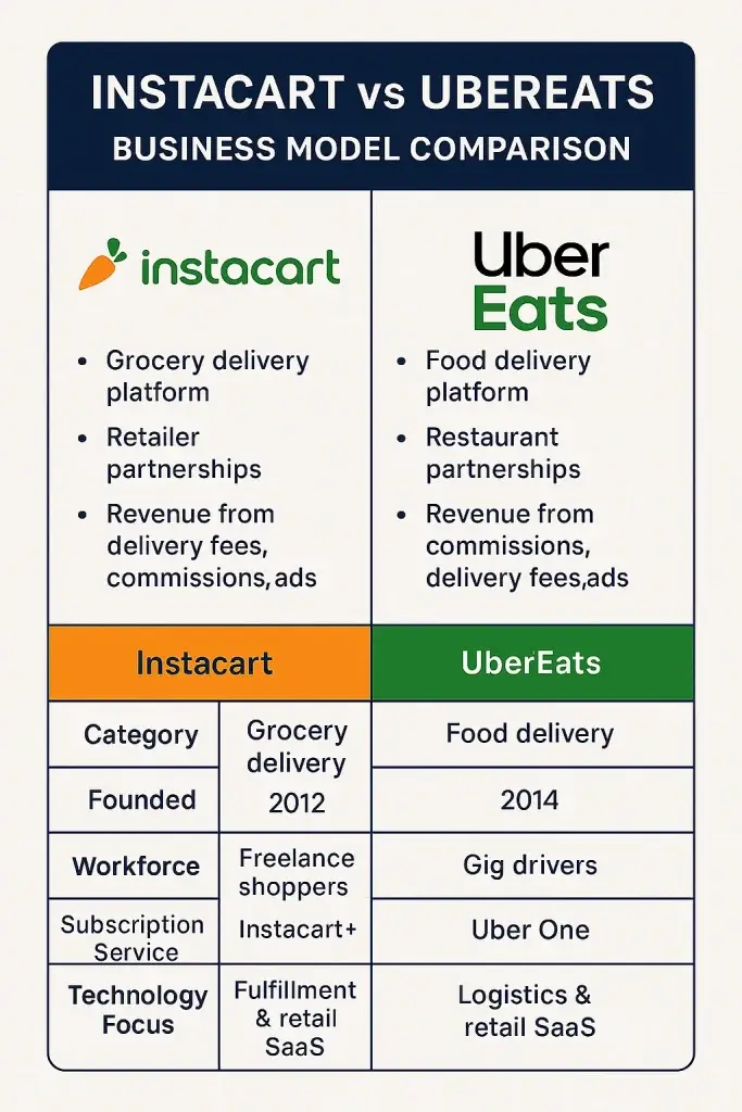 Instacart vs UberEats Business Model Comparisonย 1 infographic image for instacart vs ubereats