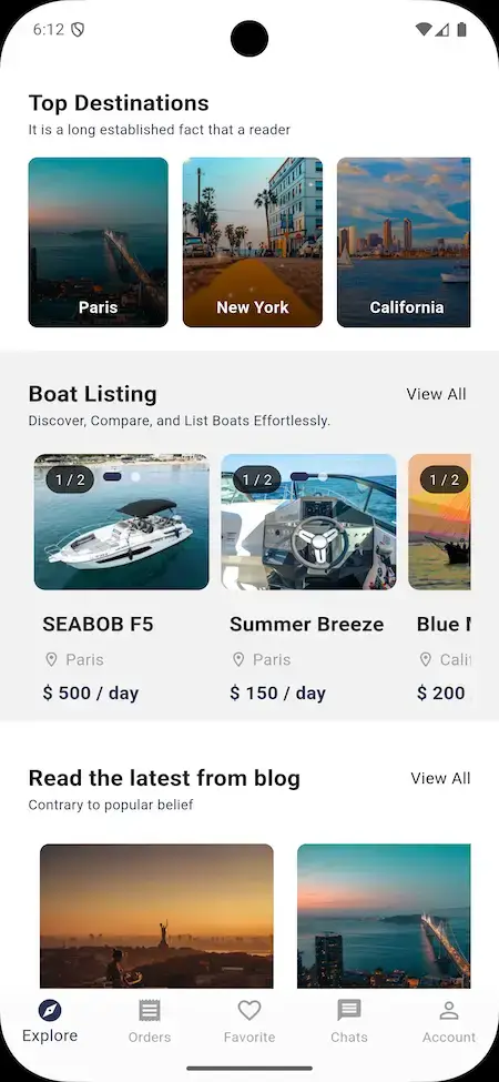Dream Yacht Charter Clone 17 Dream Yacht Charter Clone app showing top destinations and boat listings