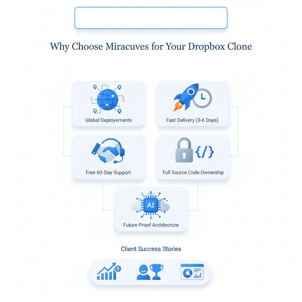 Best Dropbox Clone Scripts 2026 โ Build Your Own Secure Cloud Storage Platform 1 Why Choose Miracuves for Your Dropbox Clone โ Visual Chart of Key Advantages