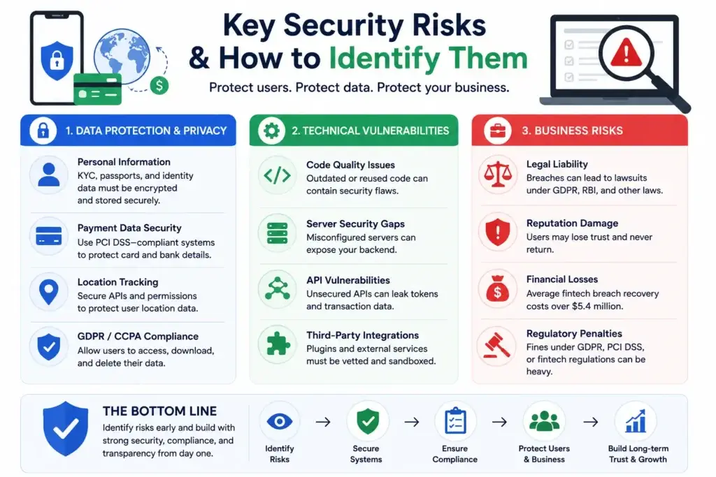 How Safe Is a White-Label Wise App? Security Guide 2026 1 key fintech security risks across three areas: data protection and privacy, technical vulnerabilities, and business risks, with steps to identify risks, secure systems, ensure compliance, protect users, and build long-term trust.