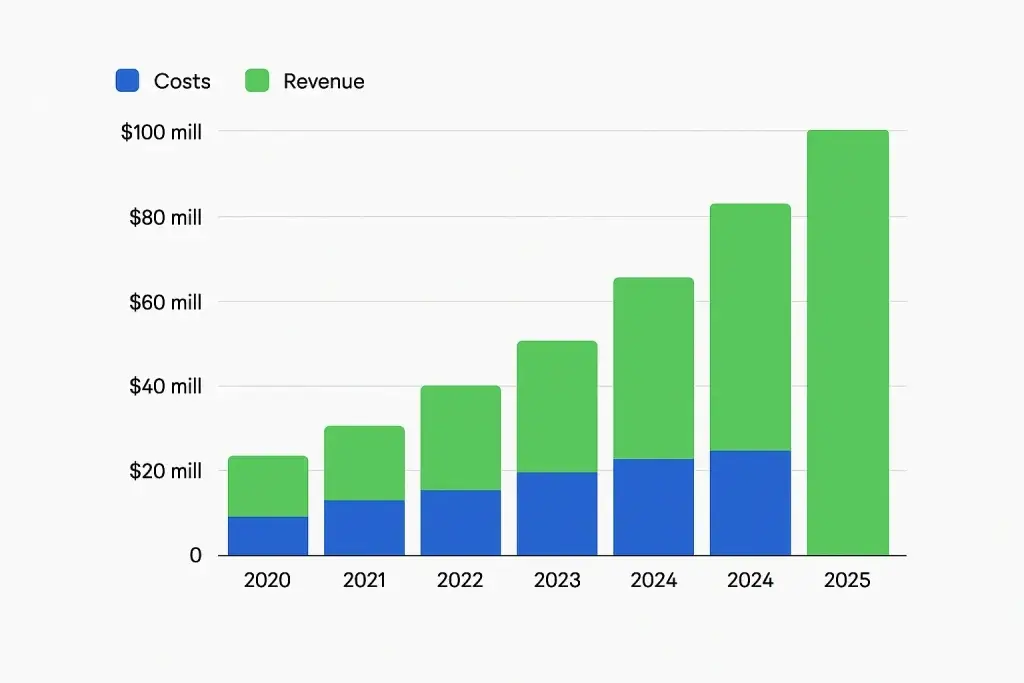 P2P Exchange Script Revenue Model: How It Makes Money in 2026 2 Cost vs Revenue visualization P2P