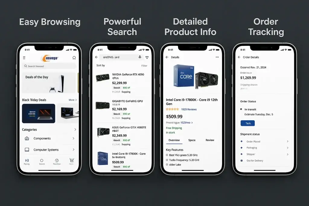 What is Newegg and How Does It Work? 2 newegg app feature screenshots