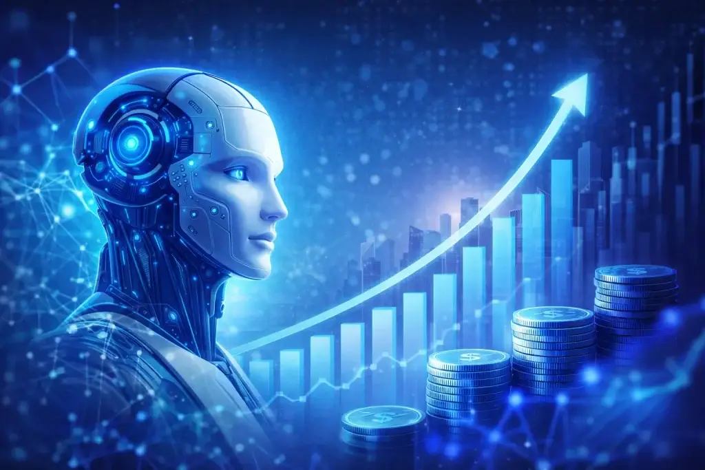 Futuristic AI platform visual showing artificial intelligence powering financial growth, representing Stability AIโs revenue model, enterprise licensing, and global AI monetization strategy in 2025.