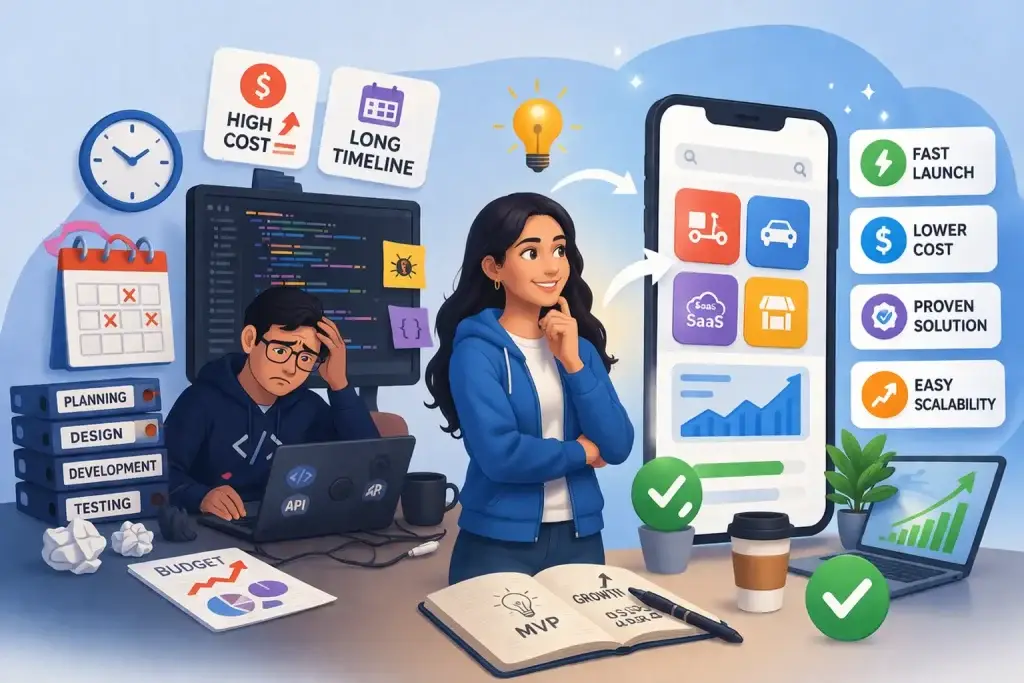 Why Startups Prefer Ready-Made Apps Over Custom Development 2 startup choosing ready-made apps over custom development showing faster launch lower cost and scalability benefits