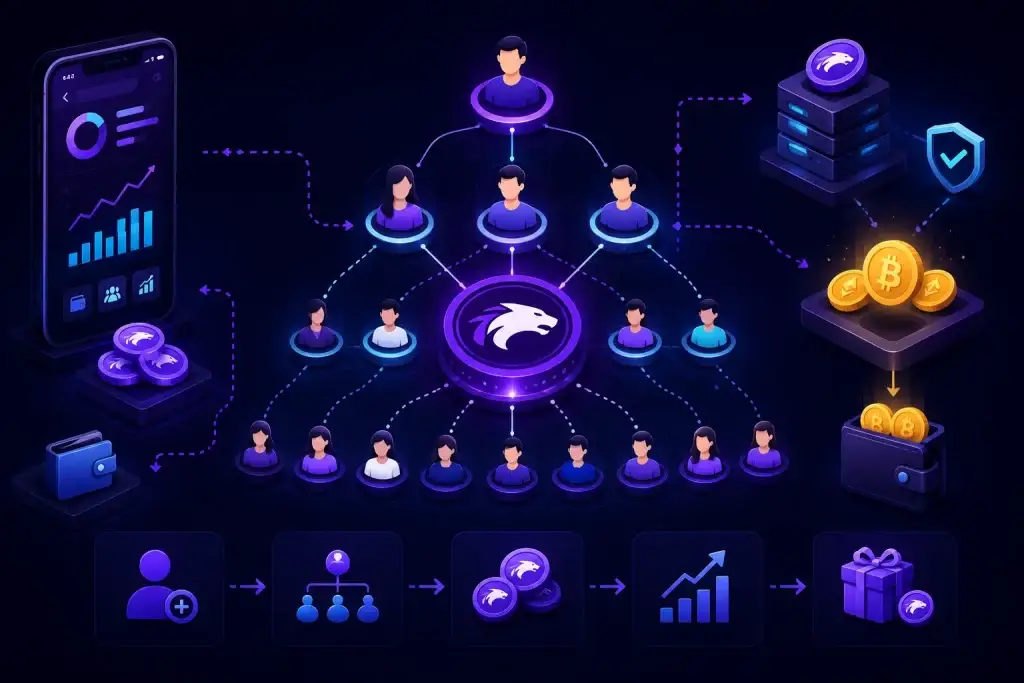 Business Model of Forsage : Complete Strategy Breakdown 2026 1 Decentralized crypto network ecosystem with referral structure, blockchain rewards, digital wallets, and community-based earnings
