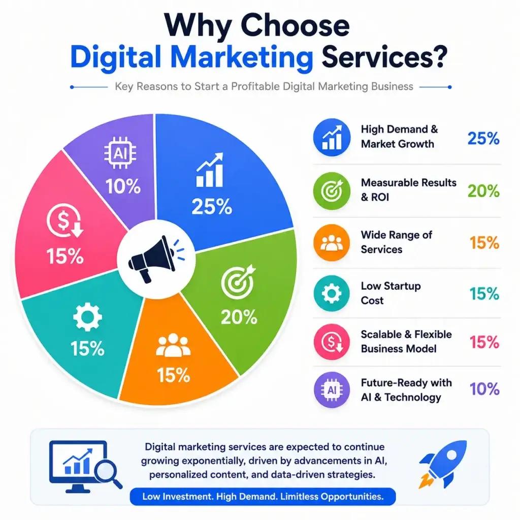 Top 10 Ideas for Digital Marketing Services Business Startups 1 Infographic showing why digital marketing services are a profitable business opportunity