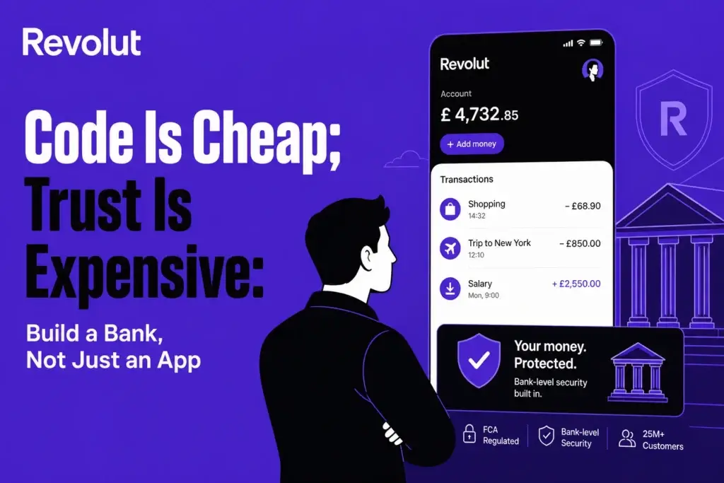 Revolut clone fintech platform showing bank-level security, protected money, digital wallet transactions, and regulated banking app features