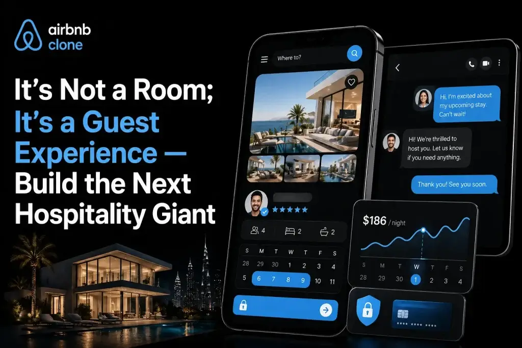 Airbnb clone app interface showing property listings, booking system, and rental marketplace dashboard
