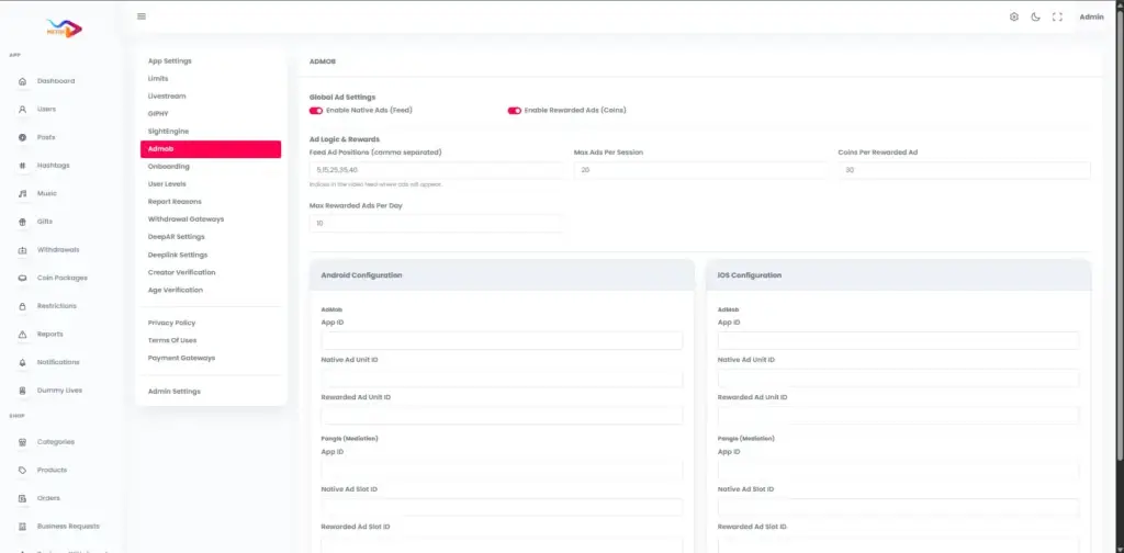 TikTok Clone 45 AdminAdmob