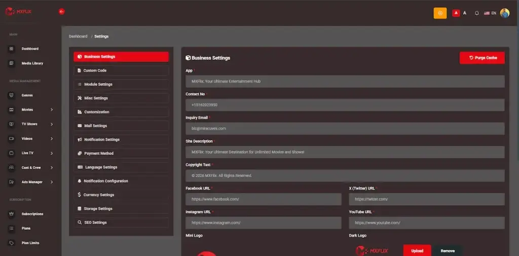 Netflix Clone 23 AdminBusinessSetting