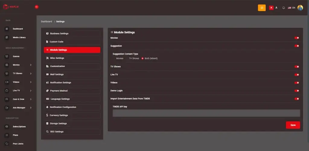 Netflix Clone 27 AdminModuleSetting