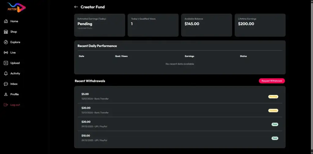 TikTok Clone 36 CreatorFund