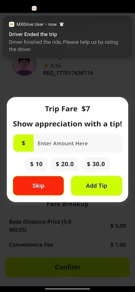 inDrive Clone 13 Indrive Clone Rider App Screen AddTip
