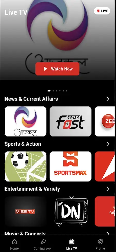 Netflix Clone 11 Netflix Clone Mobile App Live Tv Page