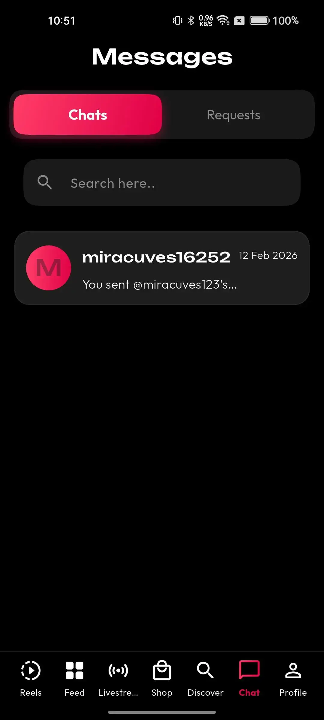 TikTok Clone 24 chat dashboard screen