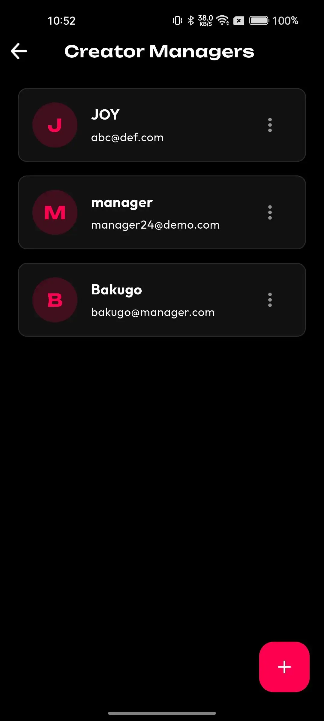 TikTok Clone 21 creator manager screen