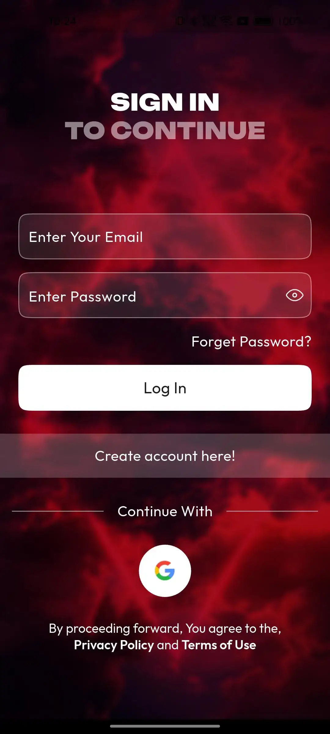 TikTok Clone 11 login screen