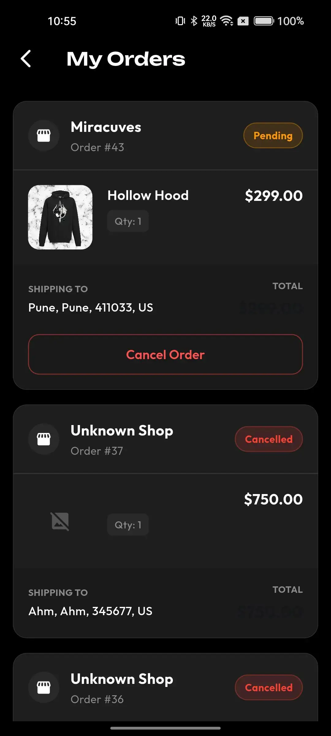 TikTok Clone 19 my orders screen