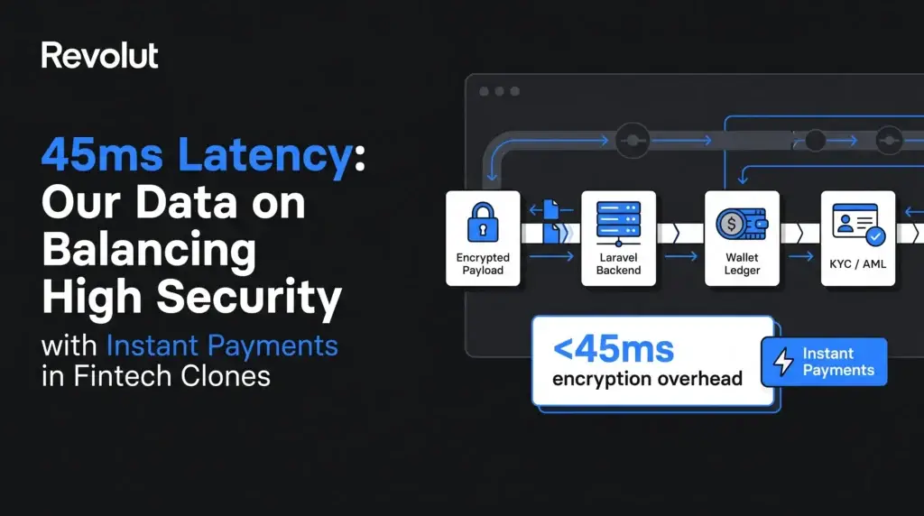 Fintech clone security benchmark showing Laravel payload encryption with less than 45ms latency overhead