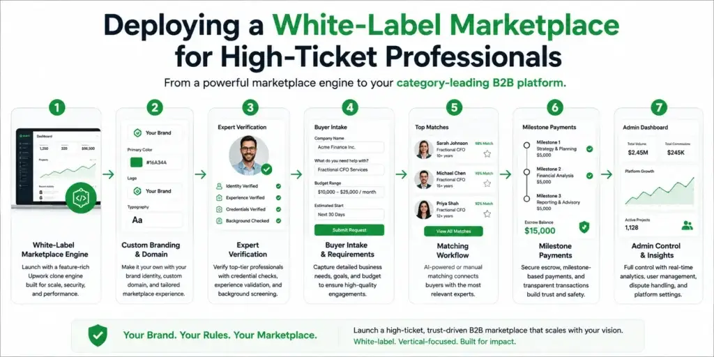 Stop Competing With Fiverr: Why Hyper-Niche B2B Marketplace Are the Only Profitable Play 2 White-label marketplace engine workflow for building a Hyper-Niche B2B Marketplace