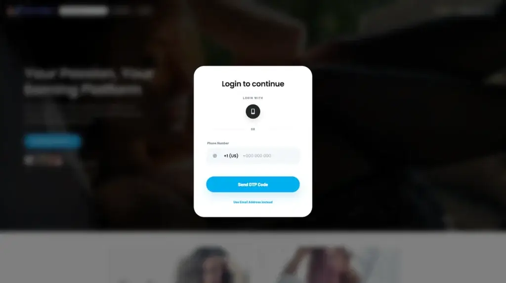 OnlyFans Clone 42 Miracuves login page with phone number and OTP code fields