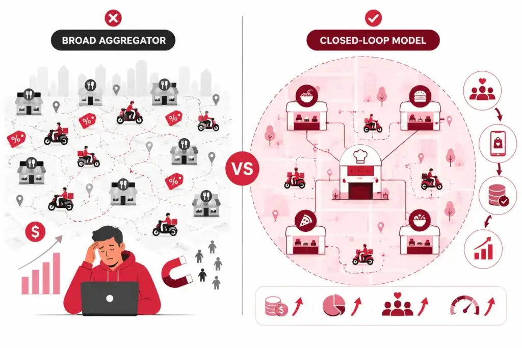 Stop Competing With UberEats: The Closed-Loop Ghost Kitchen Strategy 1 Aggregator model versus closed-loop ghost kitchen delivery strategy for food delivery founders