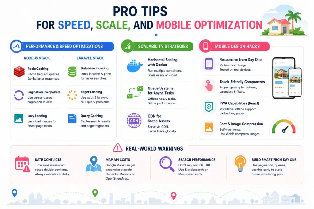 How to Build an App Like Airbnb Clone Developer Guide 2 Pro tips for Airbnb clone speed, scalability, and mobile optimization using caching, Docker, CDN, responsive design, and performance strategies