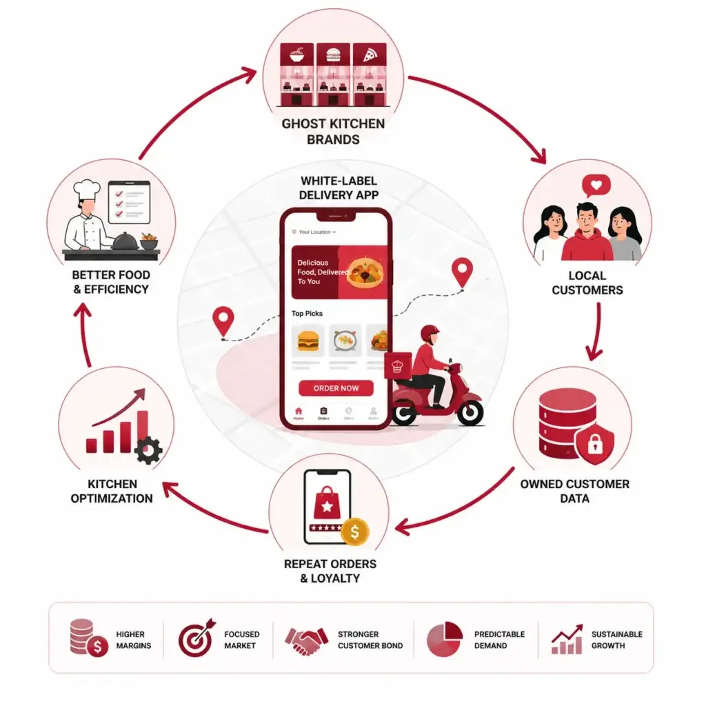 Stop Competing With UberEats: The Closed-Loop Ghost Kitchen Strategy 2 Closed-loop ghost kitchen delivery ecosystem with owned app and repeat orders