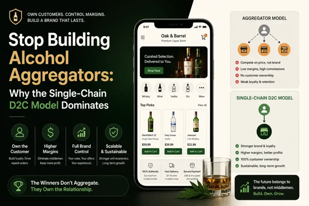 D2C alcohol delivery app strategy compared with a multi-vendor liquor delivery aggregator model